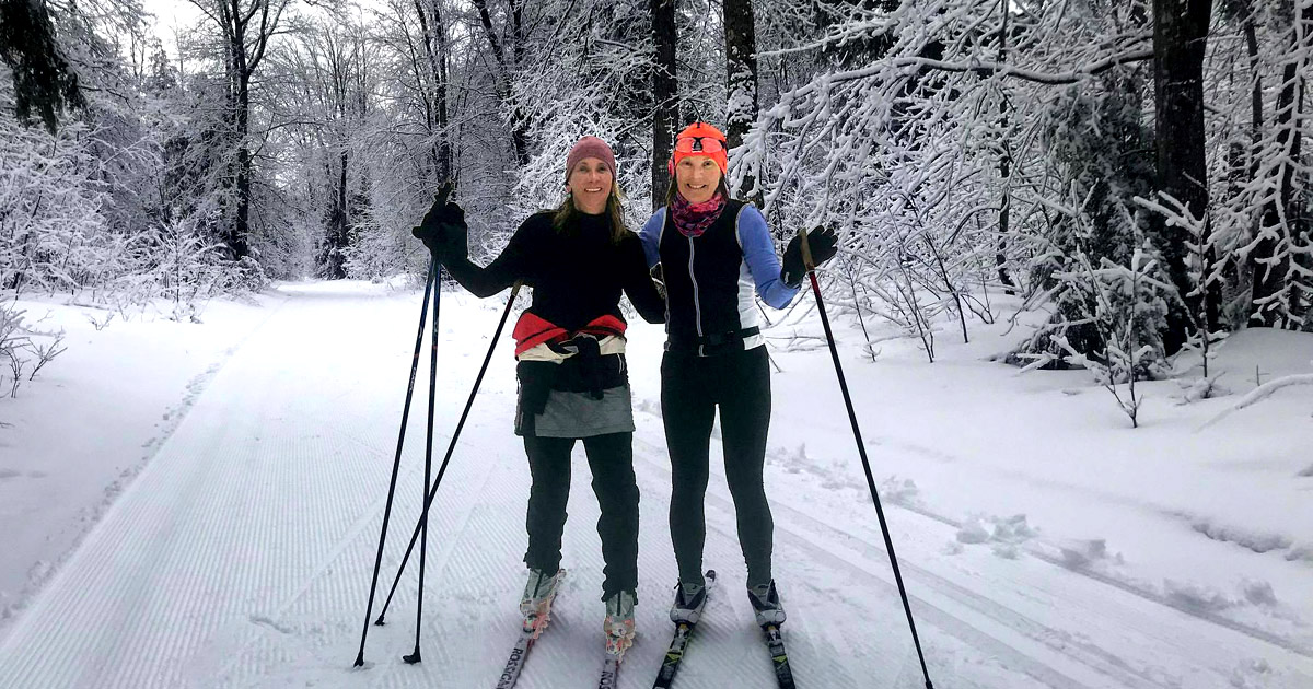 cross country skiing in the snowy wonderland with my friend Joy 