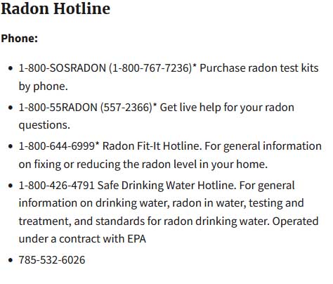 radon hotline phone numbers