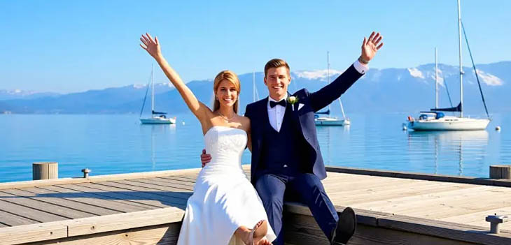 Lake Tahoe Wedding Bride and Groom at the lake