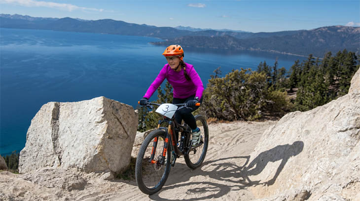 Mary Kay Aufrance mountain biking Tahoe Flume Trail