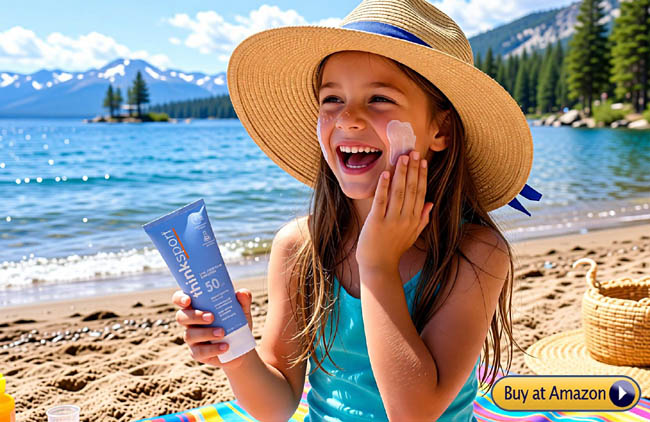 Girl Using Sunscreen high SPF at Lake Tahoe