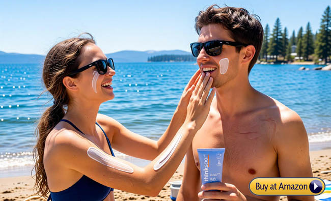 Couple Using Sunscreen high SPF at Lake Tahoe