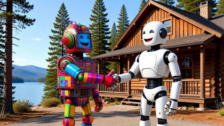 Tahoe Radon Guide cartoon robots agree on testing for real estate transaction