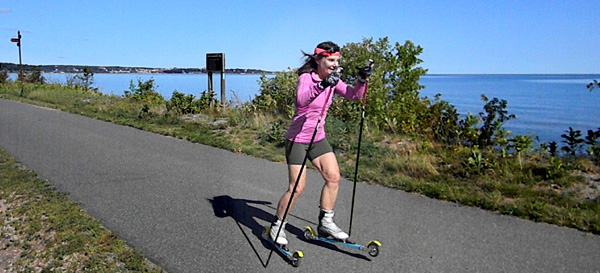roller skiing at the lake